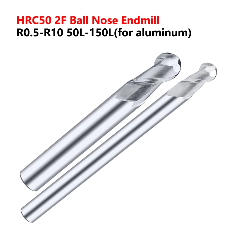 

OYYU Удлинить HRC50 2F 2-зубые сферические концевые фрезы для алюминия, карбид вольфрамовой стали, концевая фреза R0.5 R1 R1.5 50-150L