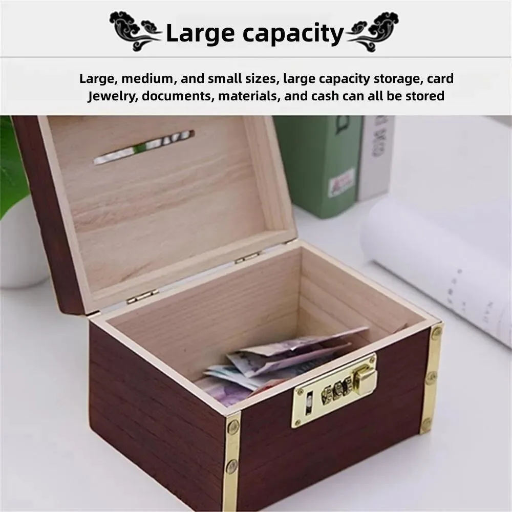 Vintage Style Treasure Storage Box Money Jar with Combination Lock Piggy Bank Organizer Safe Box Wooden Treasure Chest Box