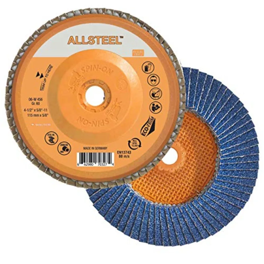 

Walter 06W456 4-1/2x5/8-11 ALLSTEEL Flap Disc Spin-On with Eco-Trim Backing 60 Grit Type 27S 10 Pack