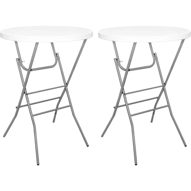 32in Round Folding Cocktail Table, High Top Tables Indoor Outdoor, White Bar Desk for Parties, Patio, Backyard, Dining Room