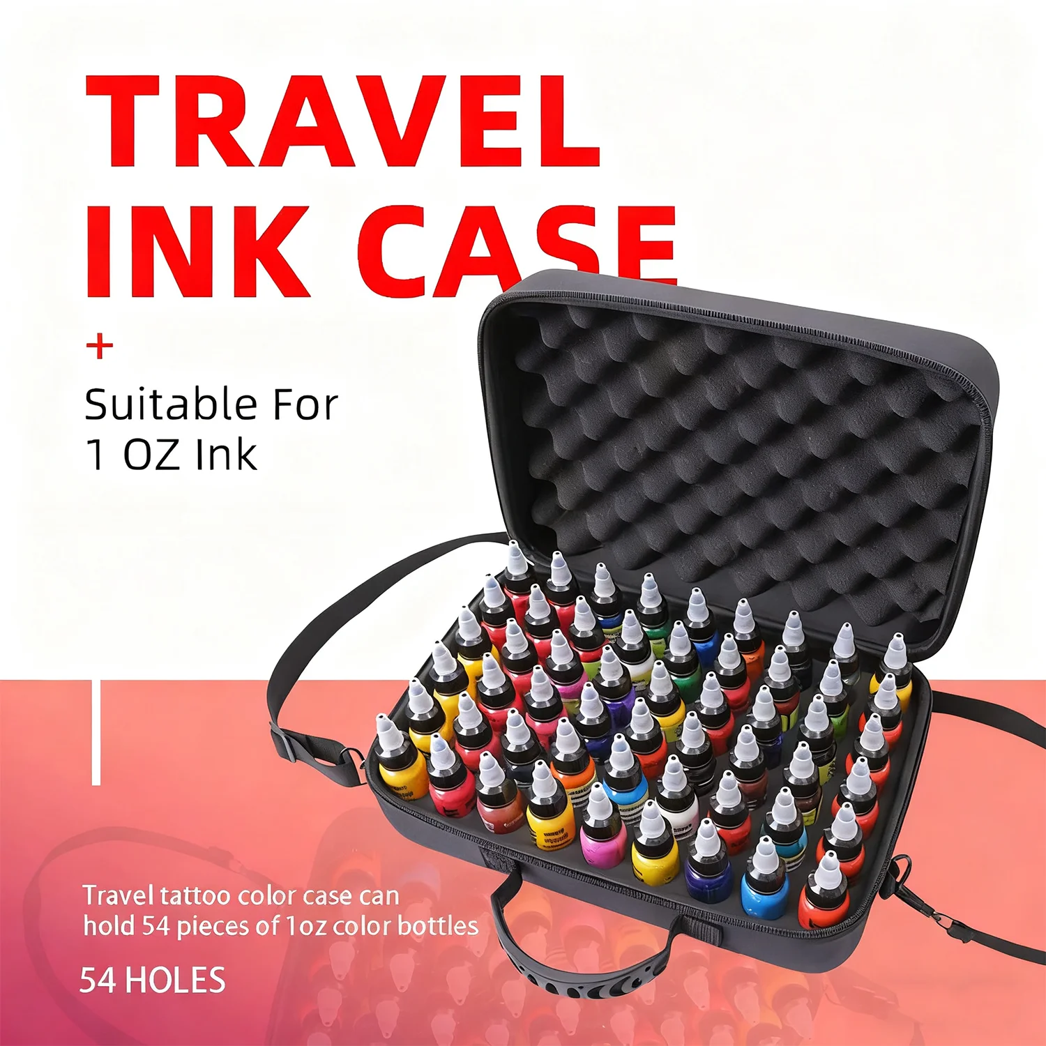 Tattoo Ink Travel Case Holds 54 Pcs 1 Oz Ink Bottles Portable Storage Box Sponge with Anti-impact Buffering Function Waterproof