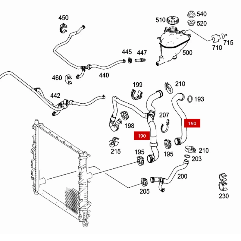 A1645013882 ML63 W164 Hoses from engine to upper cooler 2