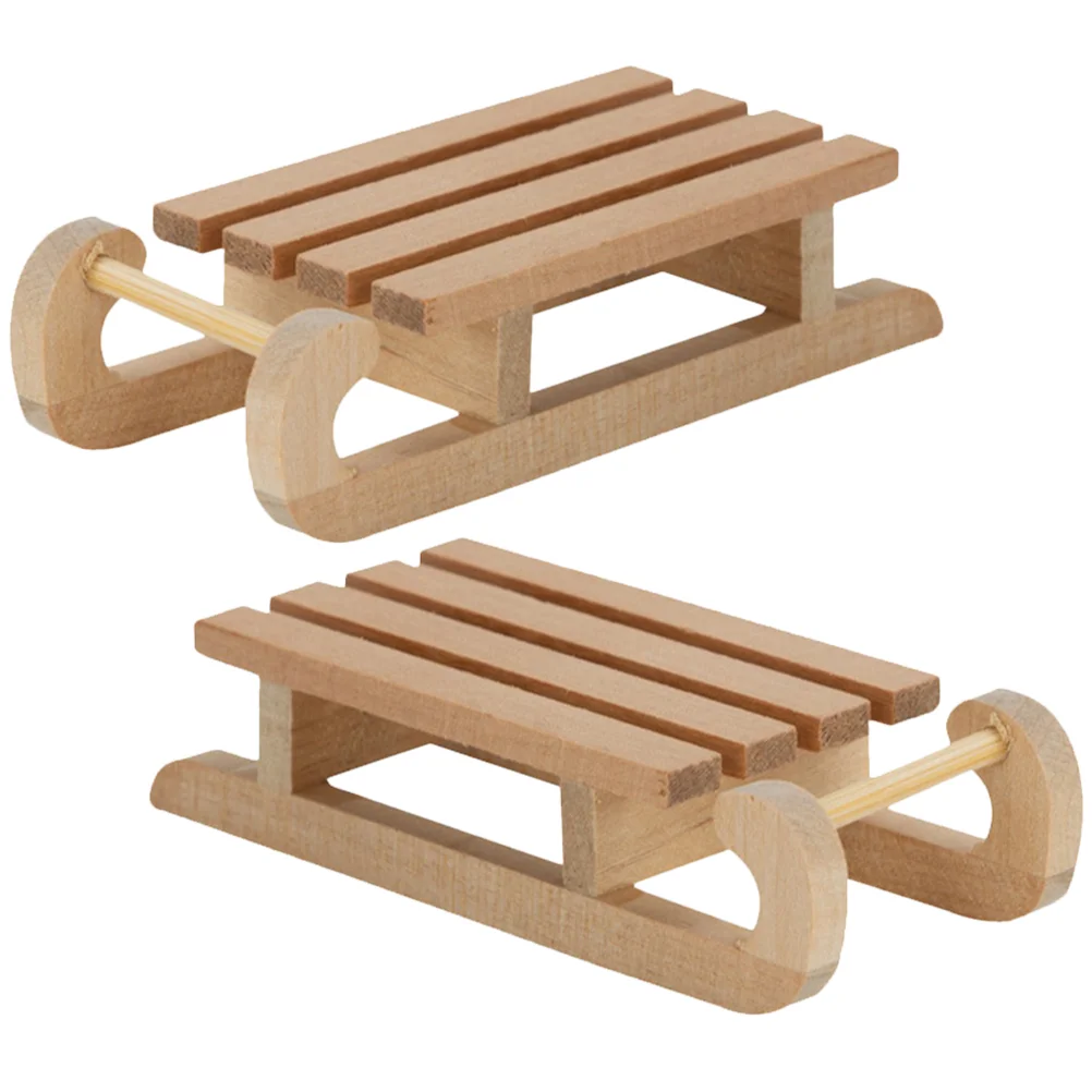 2 Pcs House Wooden Sled Child Dollhouse Accessories Figurines Birch Tiny Toys Mini Decorative Accessory