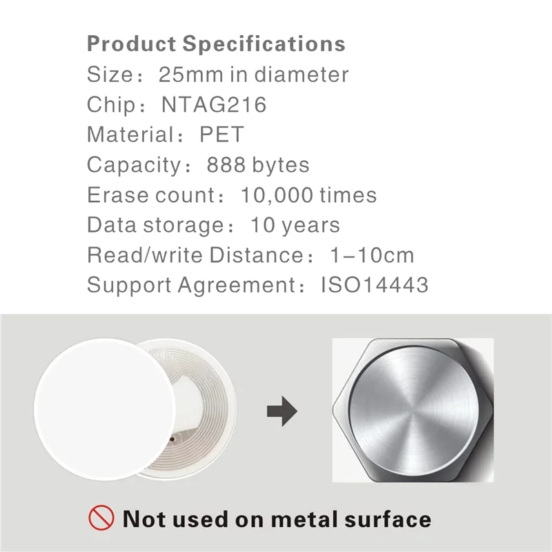 NFC NFC Cartões Adesivo, 888 Bytes Memória, 216 Tag, 13,56 MHz, 50pcs