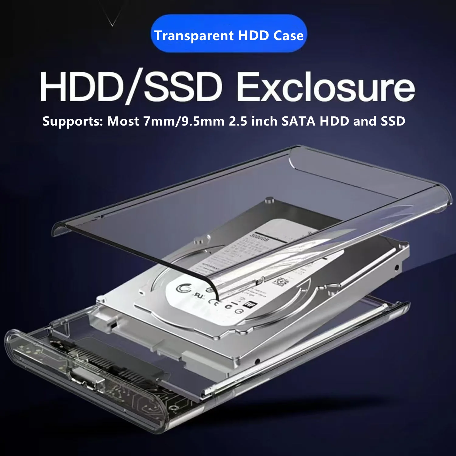 2.5" Hard Drive Enclosure, Ultra-Fast 5Gbps，ABS Material, Tool-Free External Storage Case for 7mm/9.5mm SATA HDD & SSD view 2