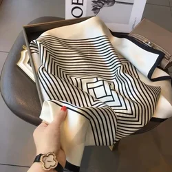 2023 Silk Square Scarf Women Real Luxury Brand Horse Print Neckerchief Female Hair Hand Bag Wrist Scarves Bandana