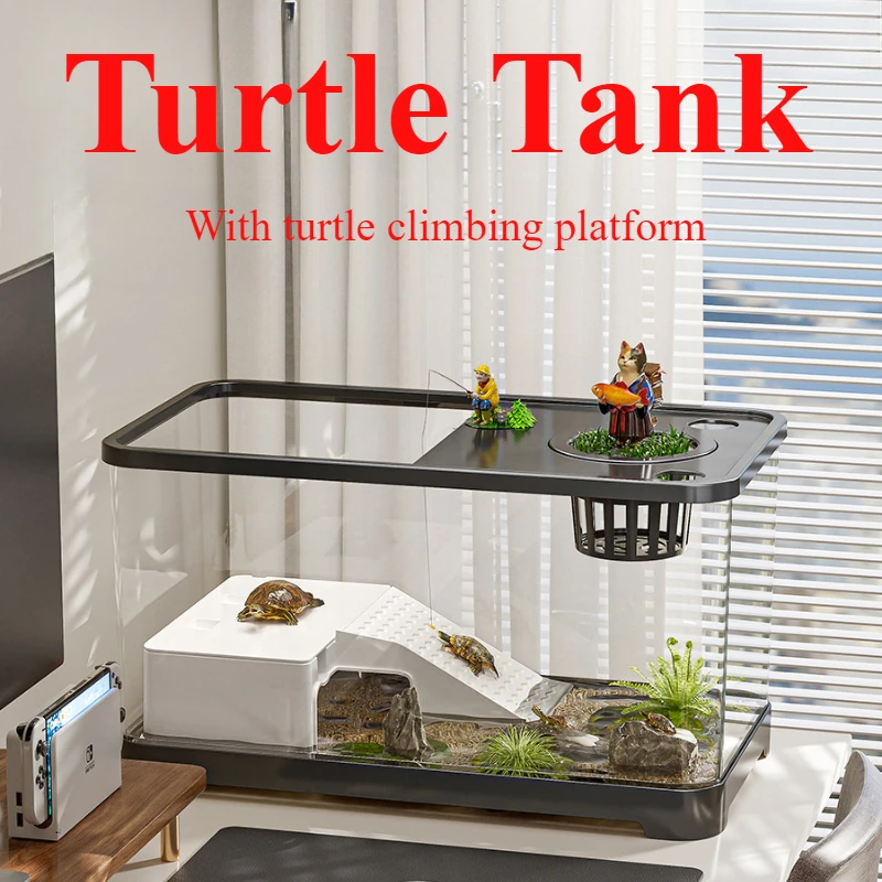 

Large Transparent Turtle Tank with Basking Platform High Definition PET+ABS Plastic Anti Drop Aquarium Fish Tank Reptiles Box