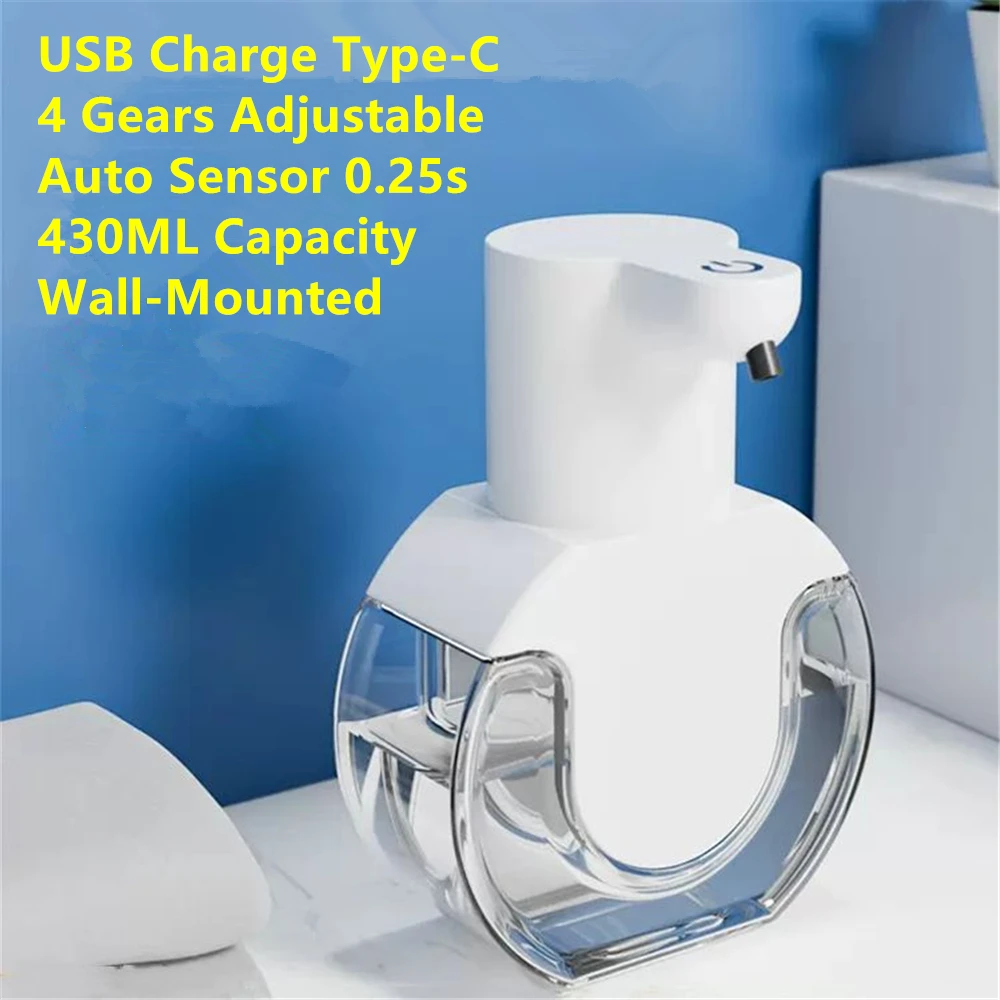 Touchless Infrared Sensor Soap Dispenser Bathroom Wall Mounted 4 Gears Intelligent Recharge Automatic Foam Soap Dispenser 420ML