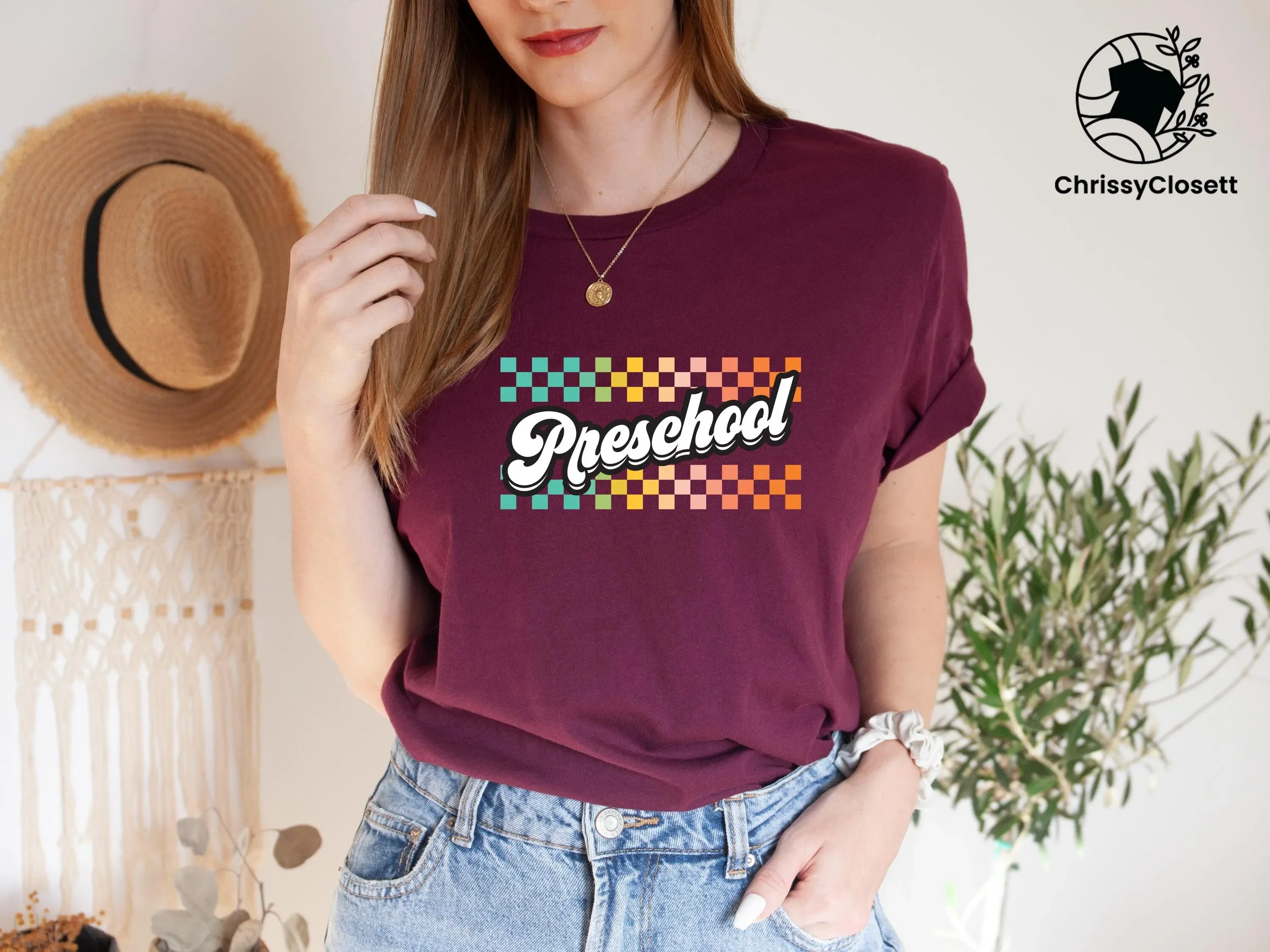 Back To School Checkered Preschool Teacher T Shirt Team Matching Group Kids Pre K Outfit