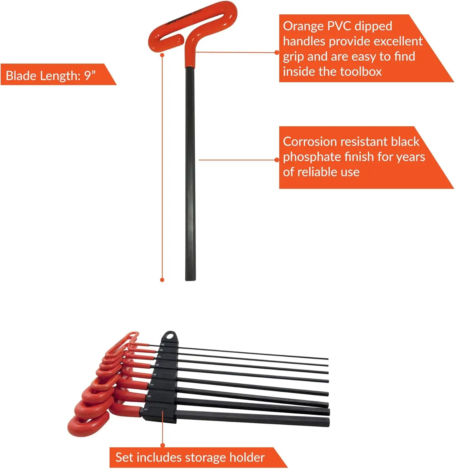 Tools Set di chiavi esagonali SAE con impugnatura a T lunga 9' da 8 pezzi, 5/64' - 3/8'