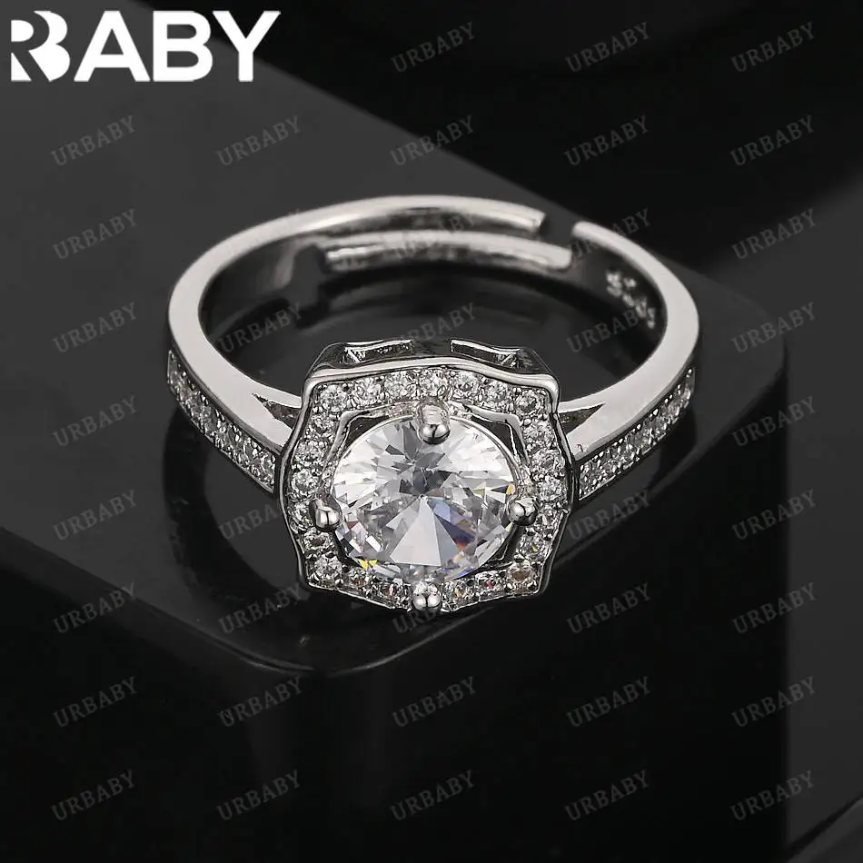

URBABY 925 Sterling Silver Luxury Square Zirconia Wedding Ring For Women Grace Jewelry Trend Fashionable Birthday Party Gifts
