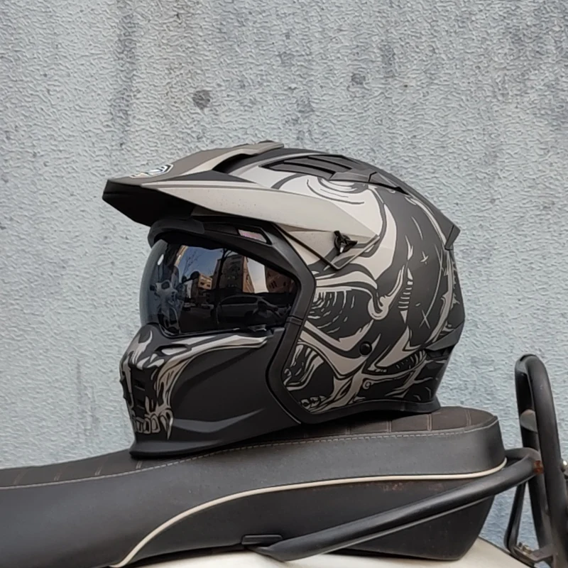 ORZ Motorcycle Helmet Vintage Casque Moto Black Warrior Combination Helmet Full Half Helmet Cruising Cascos Motorcross Capacetes