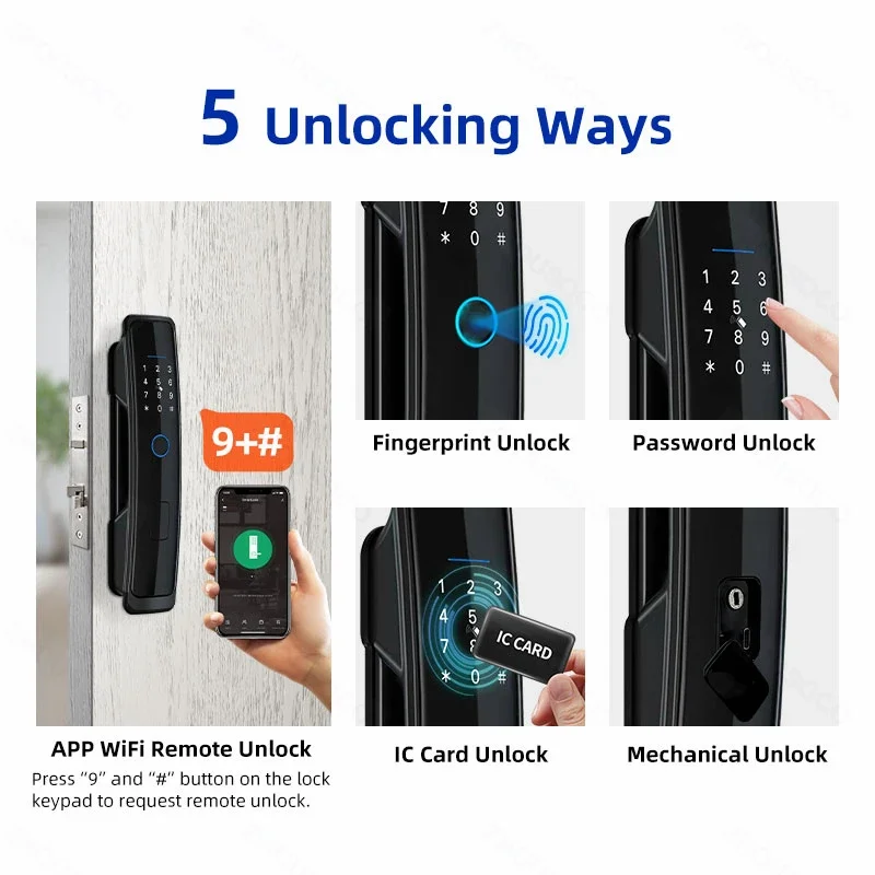 Tuya Smart Home Electronic Lock Wifi APP Fingerprint Biometric Card TTLock APP Digital Password Keyless Smart Door Lock Security