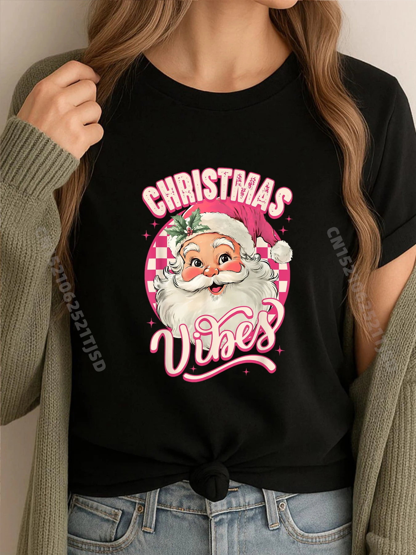 

Винтажные розовые розовые рождественские пижамы с Санта-Клаусом, рождественская брендовая одежда, футболки