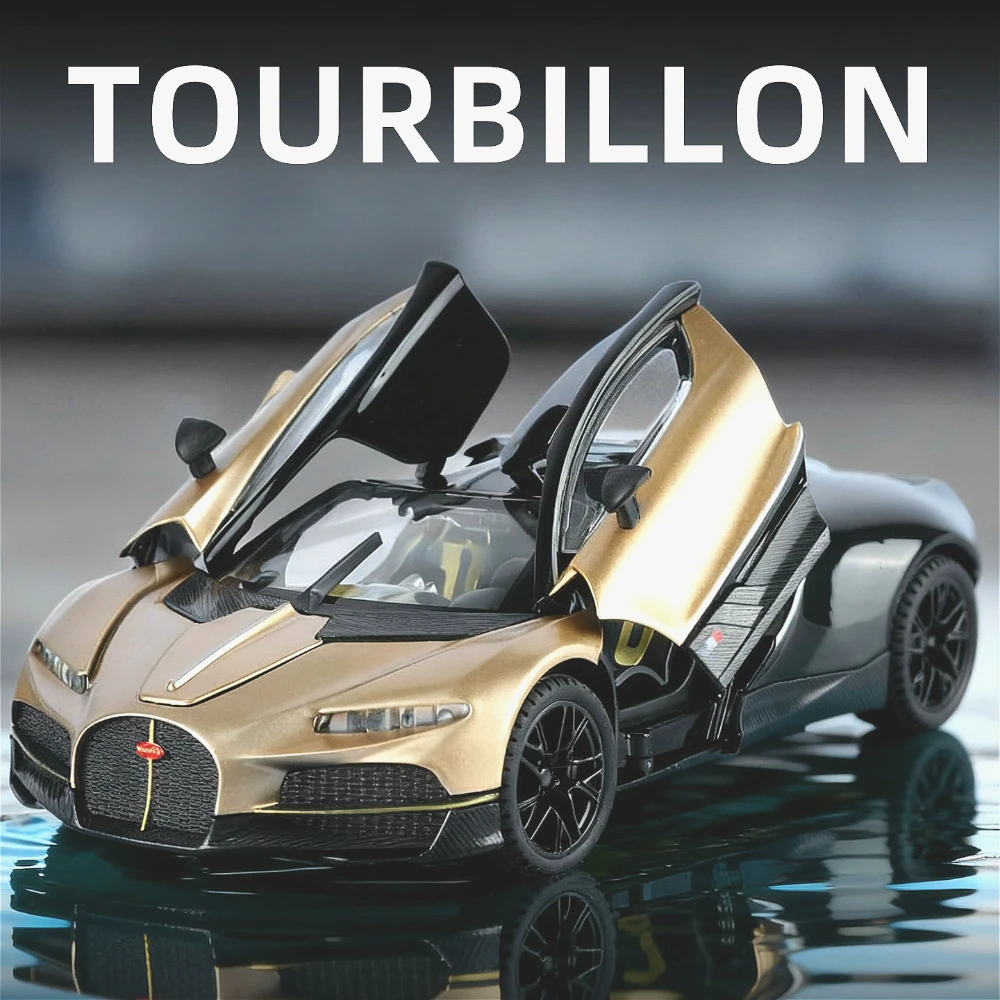 Modèle de voiture atlantique Tourbillon 1:24, jouet en alliage moulé sous pression, Absorption des chocs, supercar, son et lumière, modèles de traction, cadeaux pour garçons