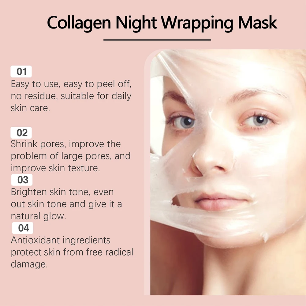 75ml Collagen Peel-off Face Mask Night Wrapping Mask + 50g Collagen Jelly Cream Firming Skin Moisturizing Facial Masks Cream