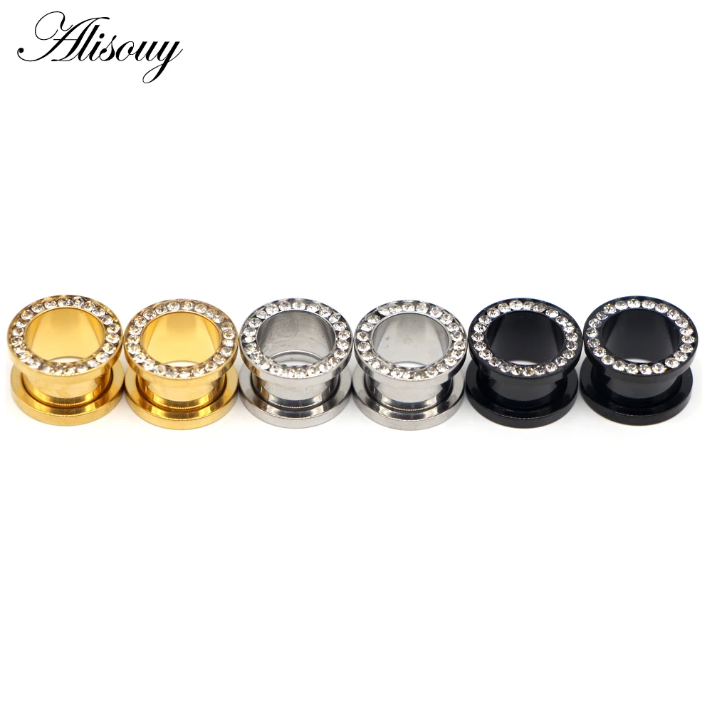 Alisouy 2pc 316L Stainless Steel Ear Plugs and Tunnels Ear Piercings Earlets Screwed Earring Expander Ear Gauges Body Jewelry