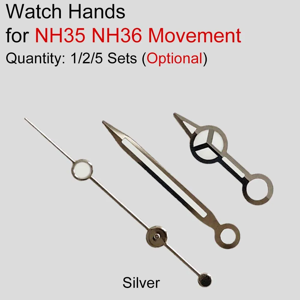 1/2/5 Sets Watch Hands with Green Luminous 3 Pins Silver Hands Watch Pointers for NH35 NH36 Movement