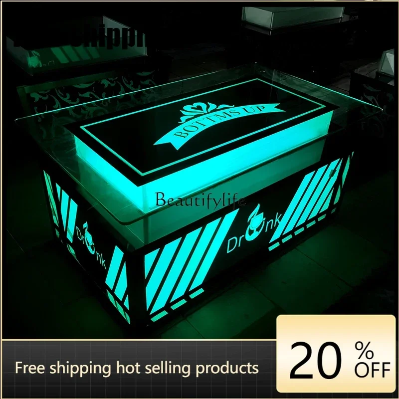x4 Tempered glass stainless steel square table for KTV coffee table luminous bar