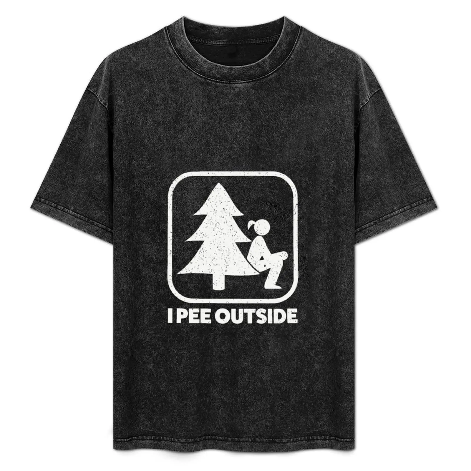 

I Pee Outside Girl Sign Funny Camping Hiking Outdoor T-Shirt Big Size Crew Neck T-Shirt