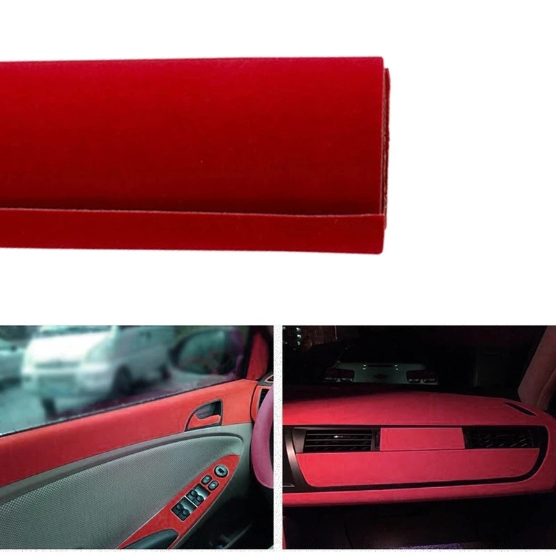 Pegatina de tela de terciopelo para coche, tejido de franela autoadhesivo, decoración Interior de coche, calcomanía, negro, gris, rojo, 20x148cm