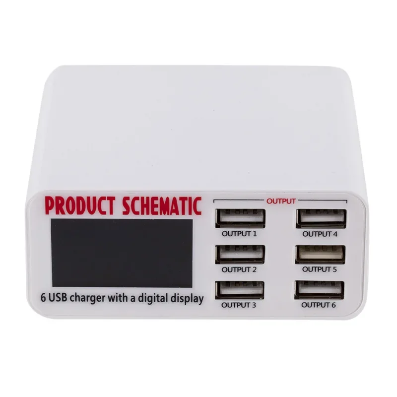 6-port USB Smart Digital Universal Automatic Identification Charger Independent LCD Display Mobile Phone Charger