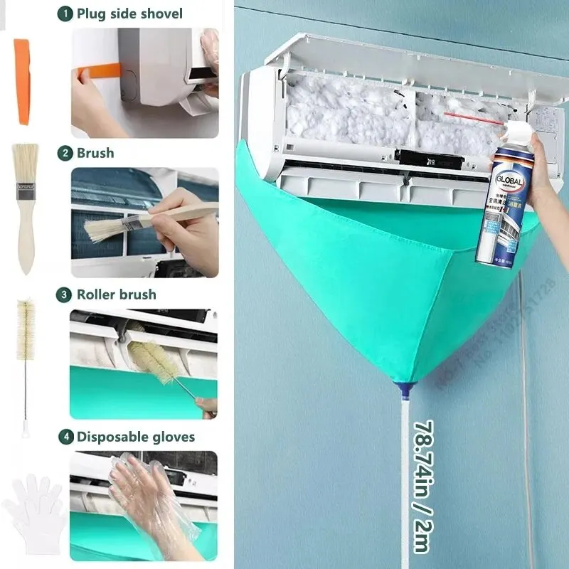 1/6/8pcs Air Conditioning Cleaning Kit Leak-proof Cover Full Set of Air Conditioner Cleaner with Water Pipe Clean Tools