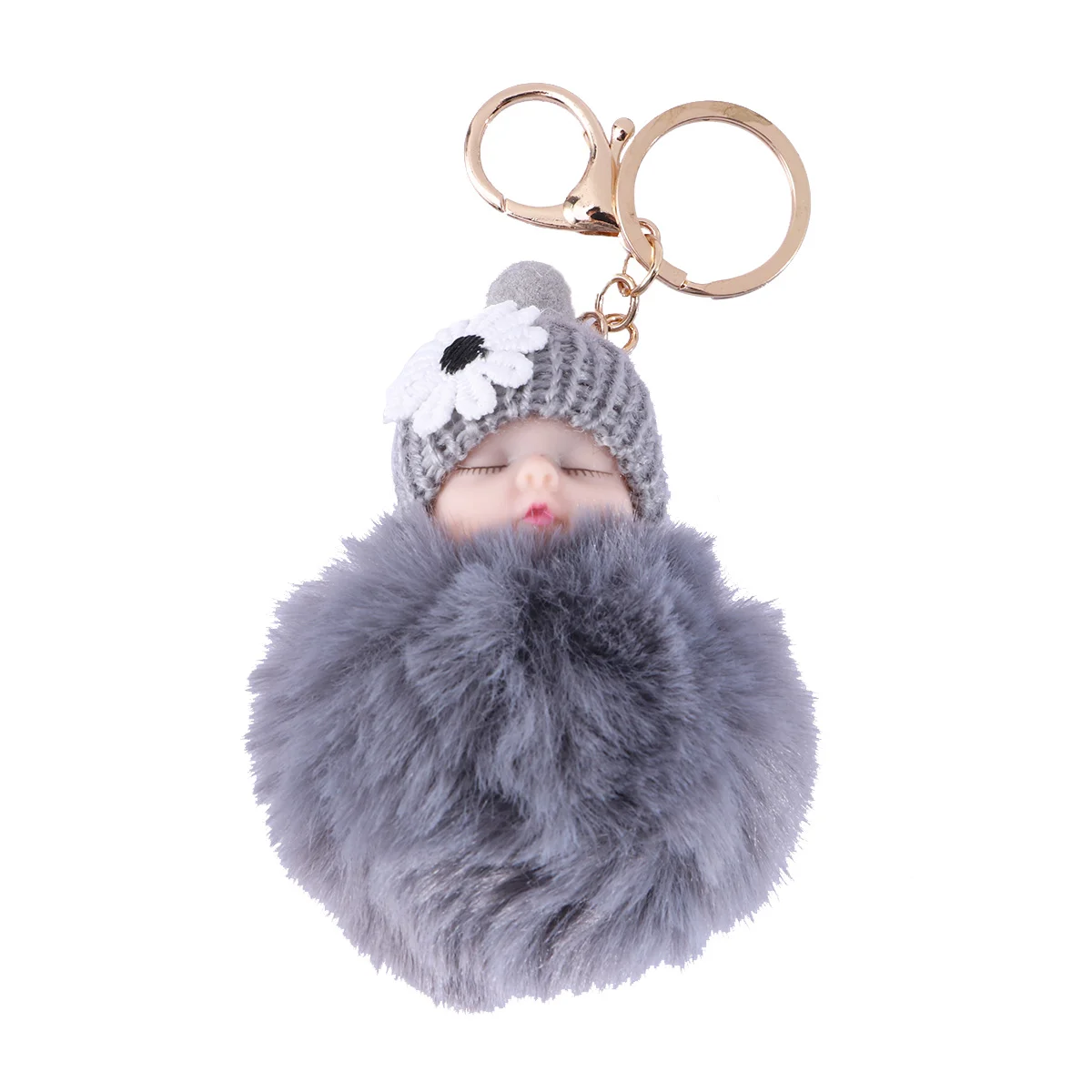 Animales de peluche para niñas, llavero con bola de piel, bolso colgante, bolso de mano, decoración de coche de felpa, recuerdo, gris, bebé