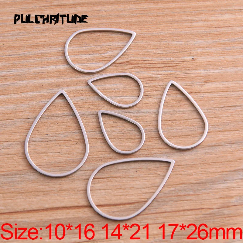 PULCHRITUDE 20Pcs 3 Size Water Drops Charm Stainless Steel Pendant Open Bezels Pressed Resin Frame Mold Bezel DIY Jewelry Making