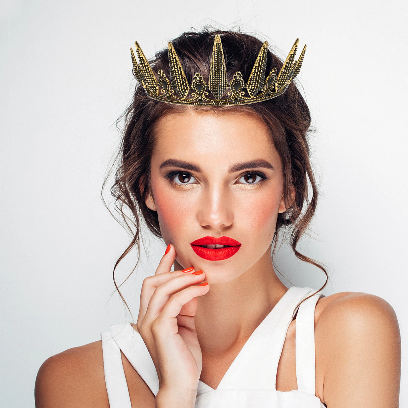 

Baroque Crown Bridal Headpieces Wedding Birthday Adult Woman Metal Goth Elegant Design Rhinestone Embellishments Lightweight