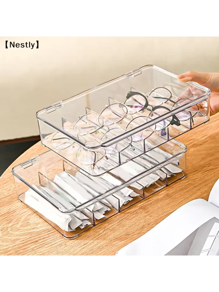 Multifunctional Transparent Glasses Storage Box 5 Grids Devided Sunglass Organizer Dustproof Eyeglasses Container〔Nest〕