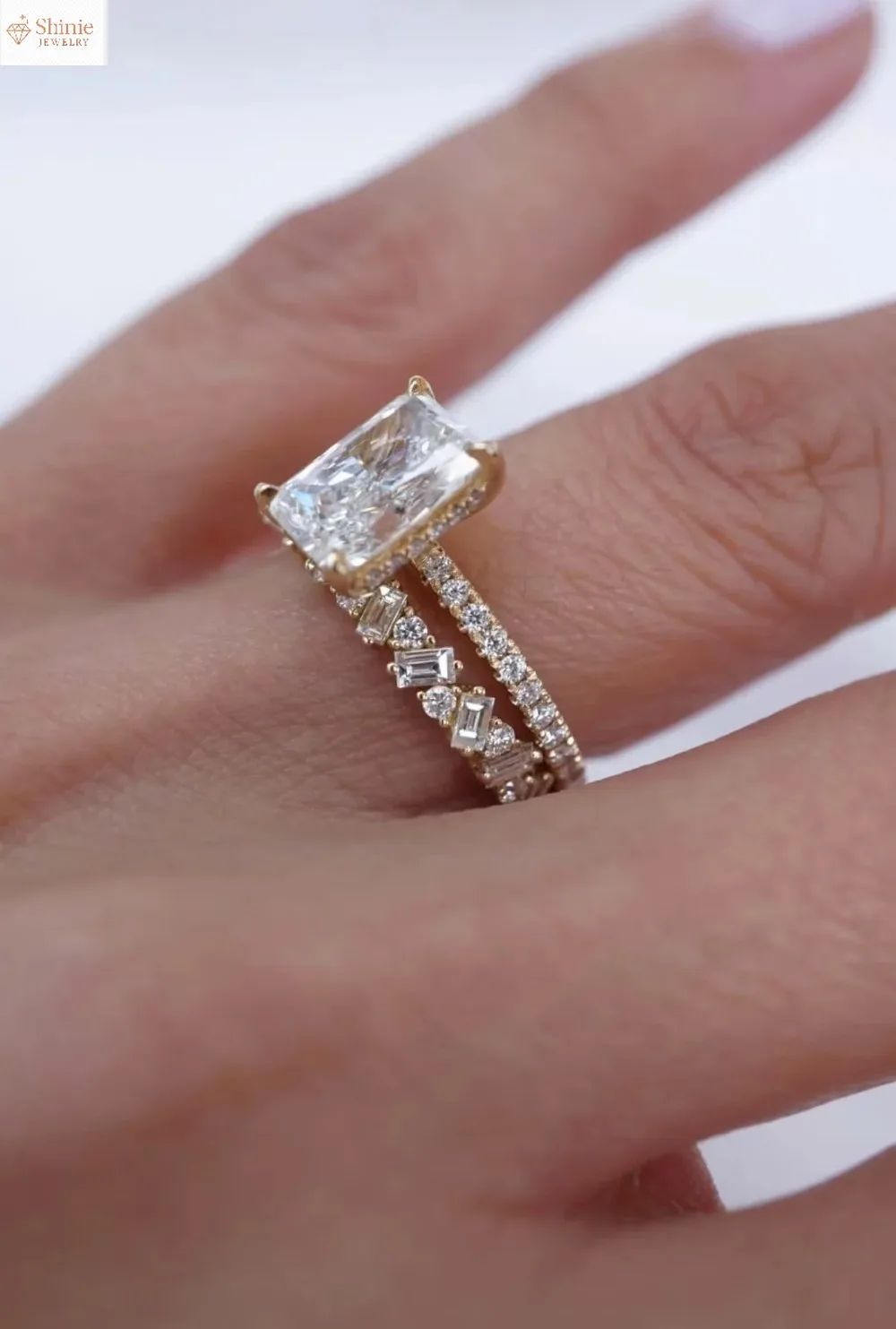 

Набор колец из стерлингового серебра 925 пробы, прямоугольный 3CT с муассанитом, ювелирные изделия, позолоченные, 18 карат, подходит для подарка на годовщину