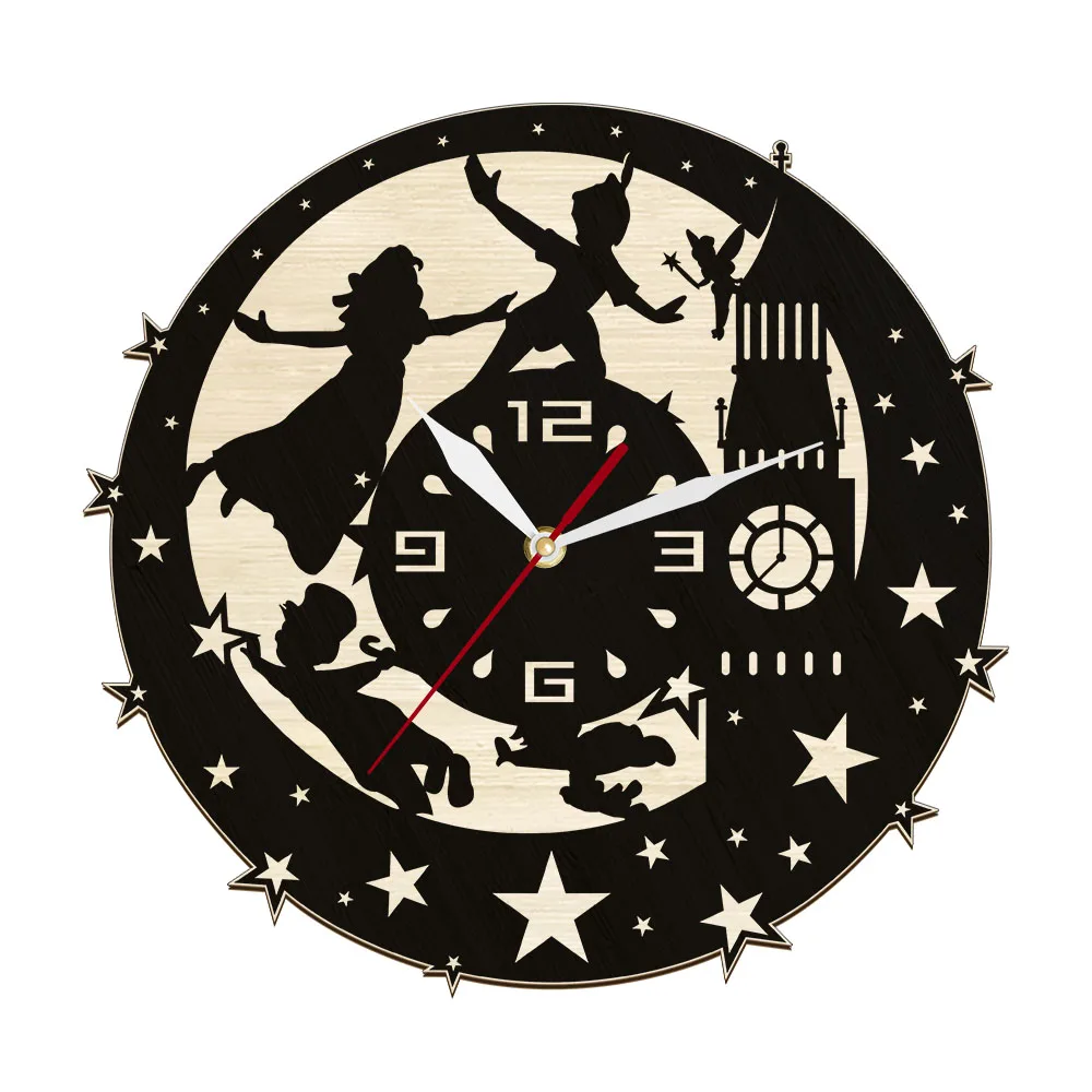 Big Ben Wendy Michael Dr.John Darling Lost Boys Black Wooden Wall Clock For Bedroom Eco Friendly Natural Wall Art Wood Clock