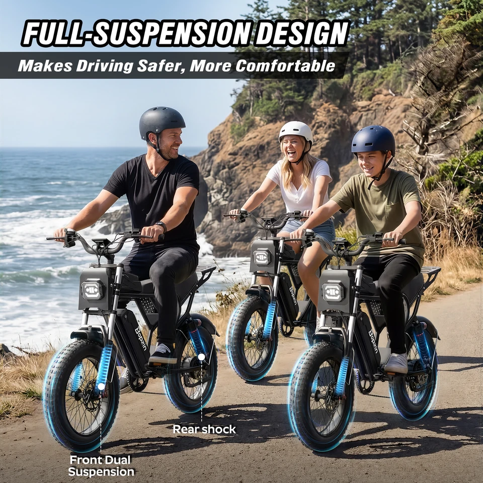 Peak 1500W-2000W  Electric Bike for Adult  48V 20AH/25AH Removable Battery Up to 80 Miles Dual Suspension 20" Fat Tires E-Bike image 5
