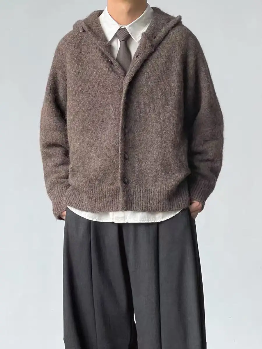 

Свободная толстовка на пуговицах в стиле ретро, смешанный вязаный кардиган, мужской и женский осенне-зимний ленивый повседневный свитер из полиэфирного волокна