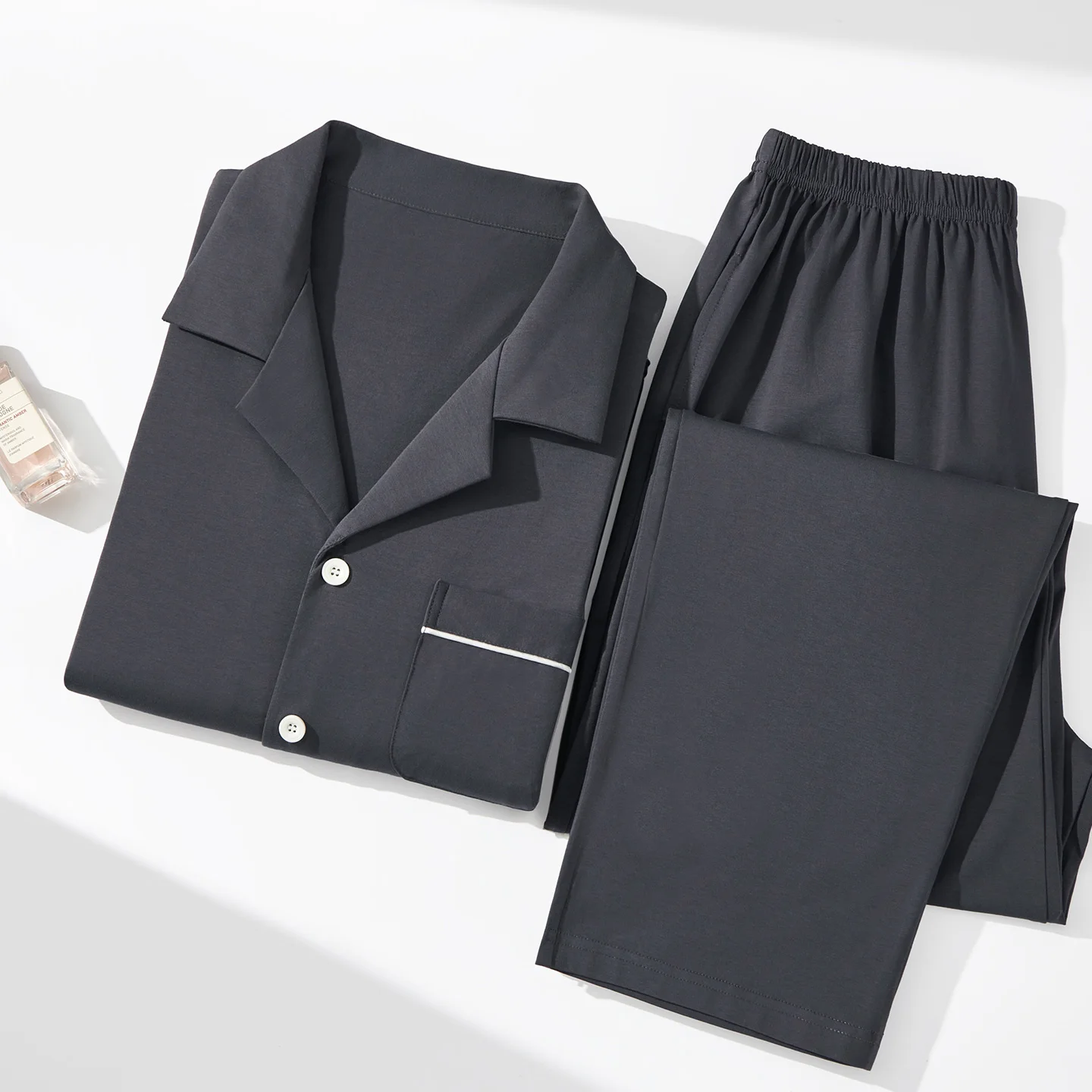 

Мужской комплект пижамы из серого хлопка: домашняя одежда с длинными рукавами, 2 предмета