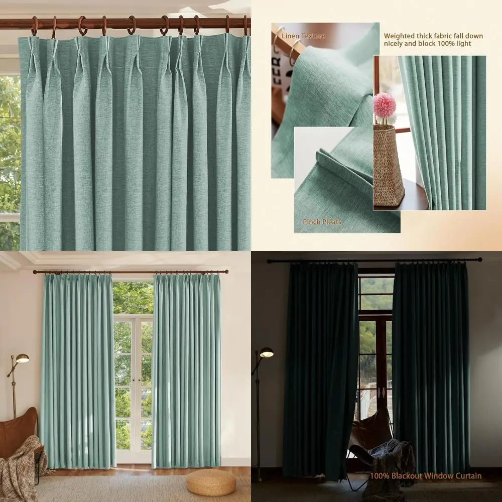 ستائر تعتيم 108 طويلة، طيات مزدوجة من الكتان بنسبة 100%، موفرة للطاقة، مثالية لغرف النوم وغرف المعيشة