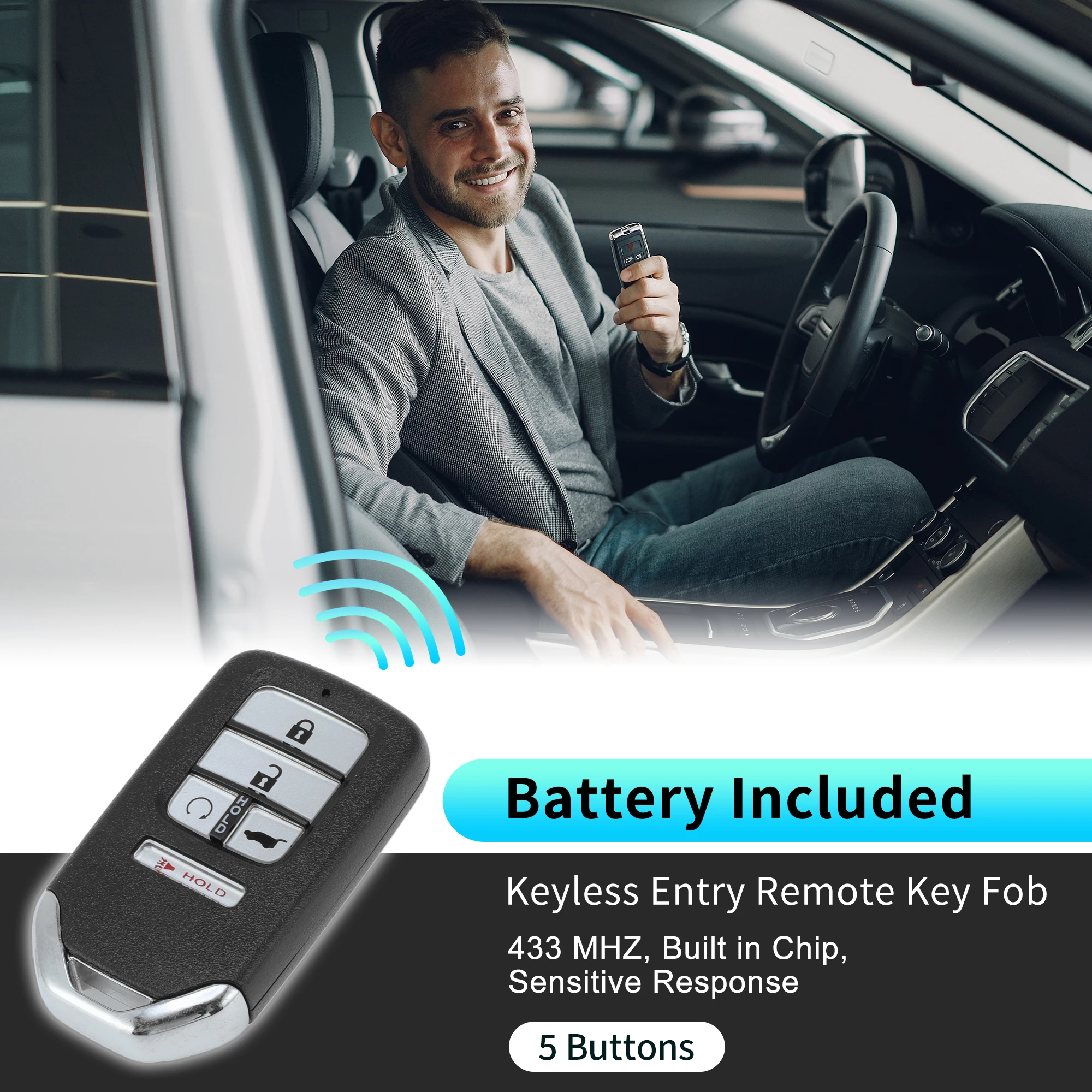 

UXCELL KR5T44 KR5V44 433 МГц дистанционный брелок без ключа для Honda Pilot 2019-2022