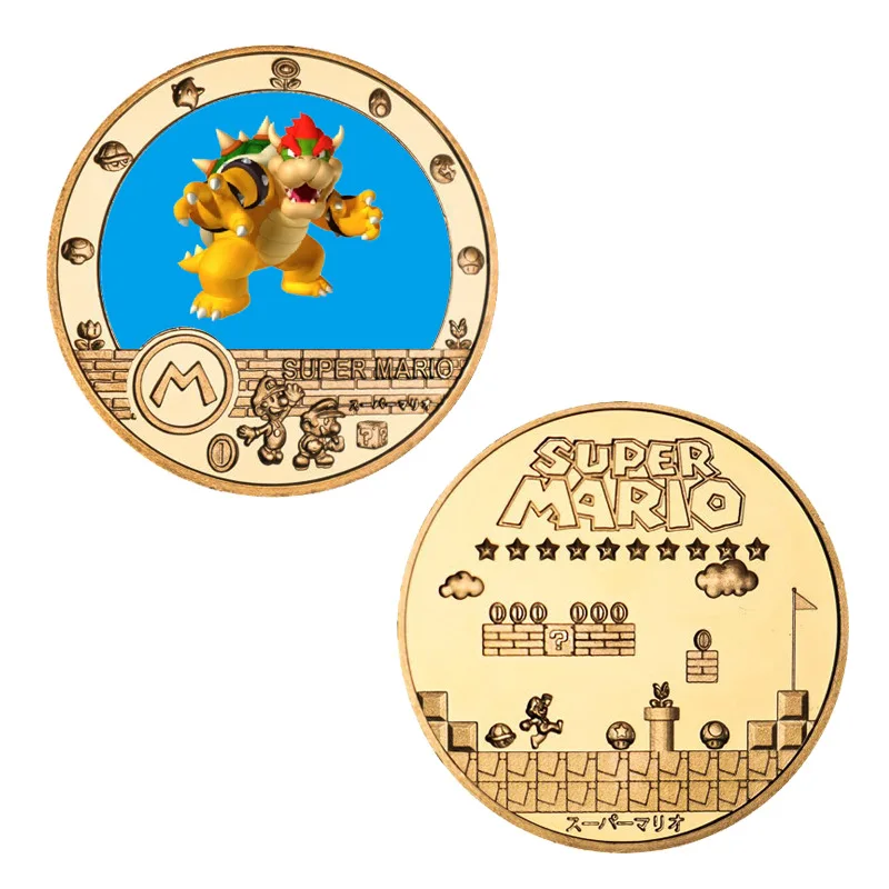 Super Mario Bros Commemorative Coin Anime Luigi Yoshi Princess Peach Badge Cartoon Commemorative Coin Kids Collection Toy Gift