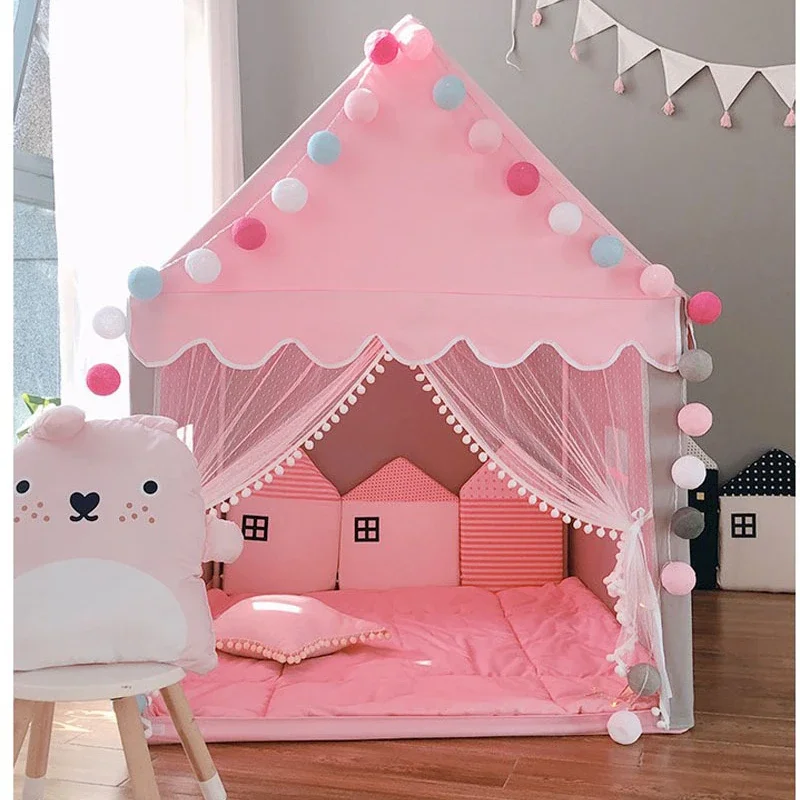 Tenda infantil portátil dobrável, tendas tipi para brincar de bebê, casa grande para meninas, castelo de princesa rosa, decoração de quarto infantil