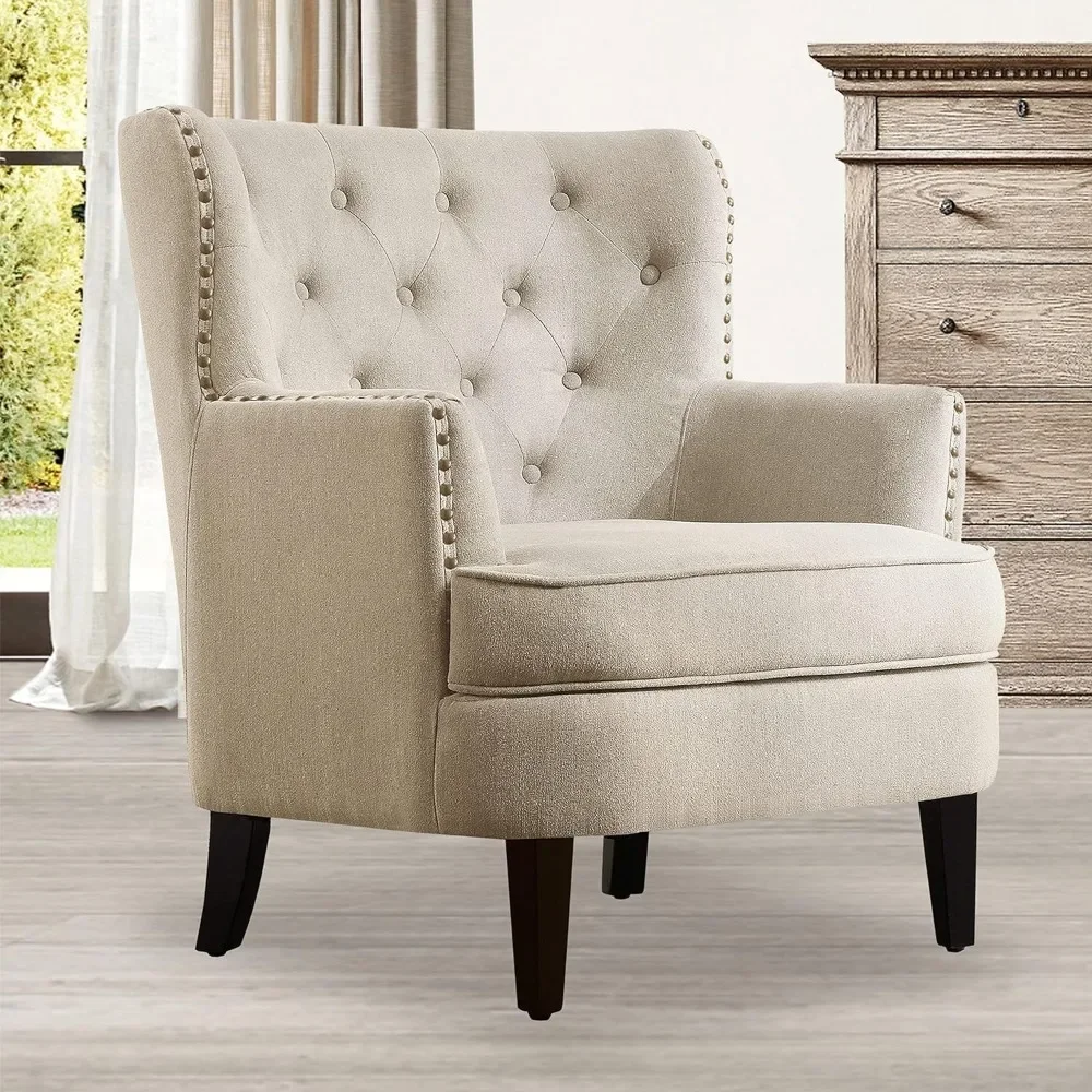 

Chairs for Living Room Furniture, Reading, Arm, Comfy, Small Accent Bedroom, Velvet Pearl Beige