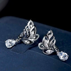 Huitan Romantic Dangle Earrings with Pear CZ Wedding Party Luxury Fashion Ear Accessories for Women Silver Color New Jewelry