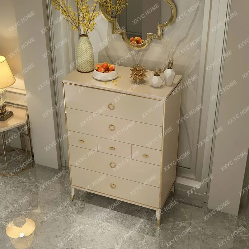 JJJJModern Simple Solid Wood Bucket Cabinet Bedroom Champagne Silver Storage Cabinet