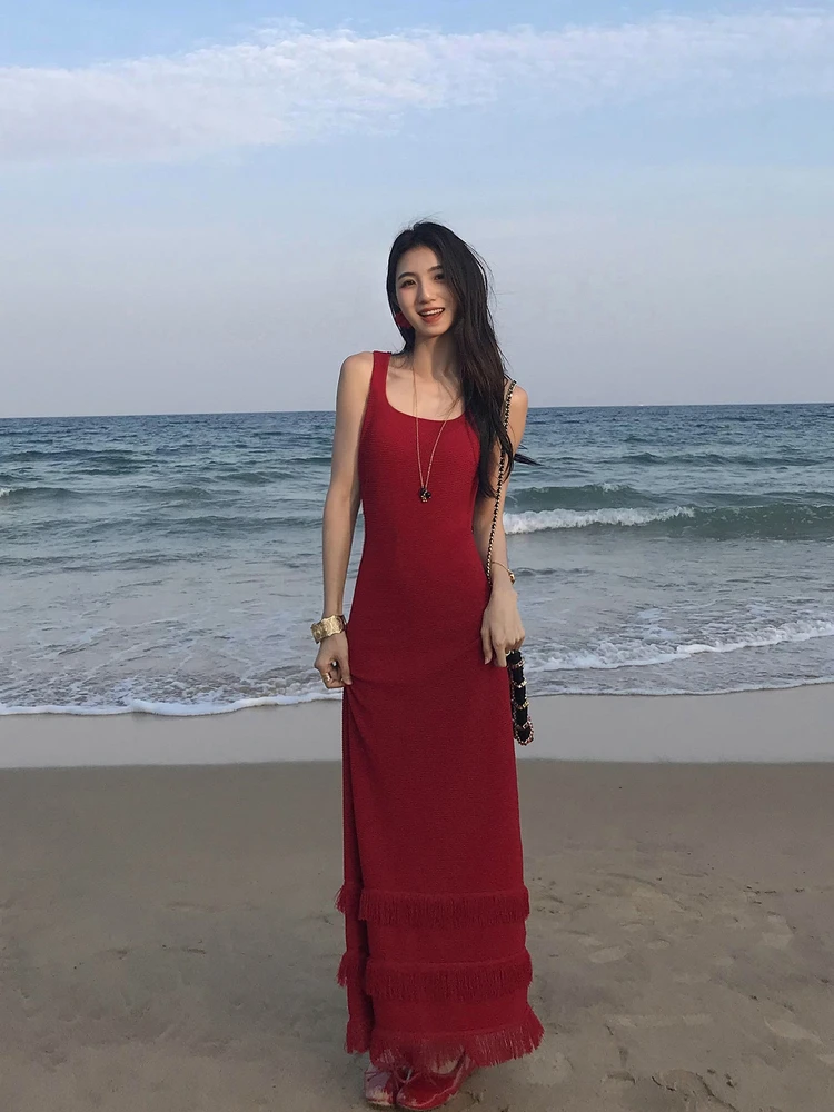 

MULVAN Уникальный красивый вязаный жилет с застежкой на талии Vaion Sle, красный женский летний жилет с квадратным воротником