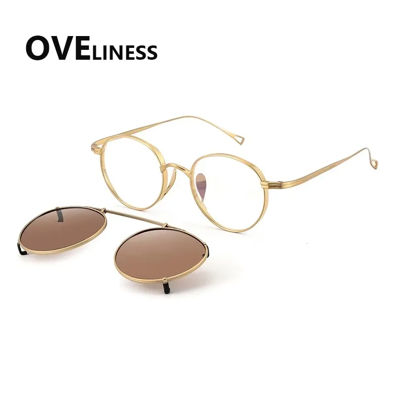 Pure Titanium Glasse Frame Men Fashion Brand Design Luxury Glasses Frame Woman Retro Round Ultralight Frame
