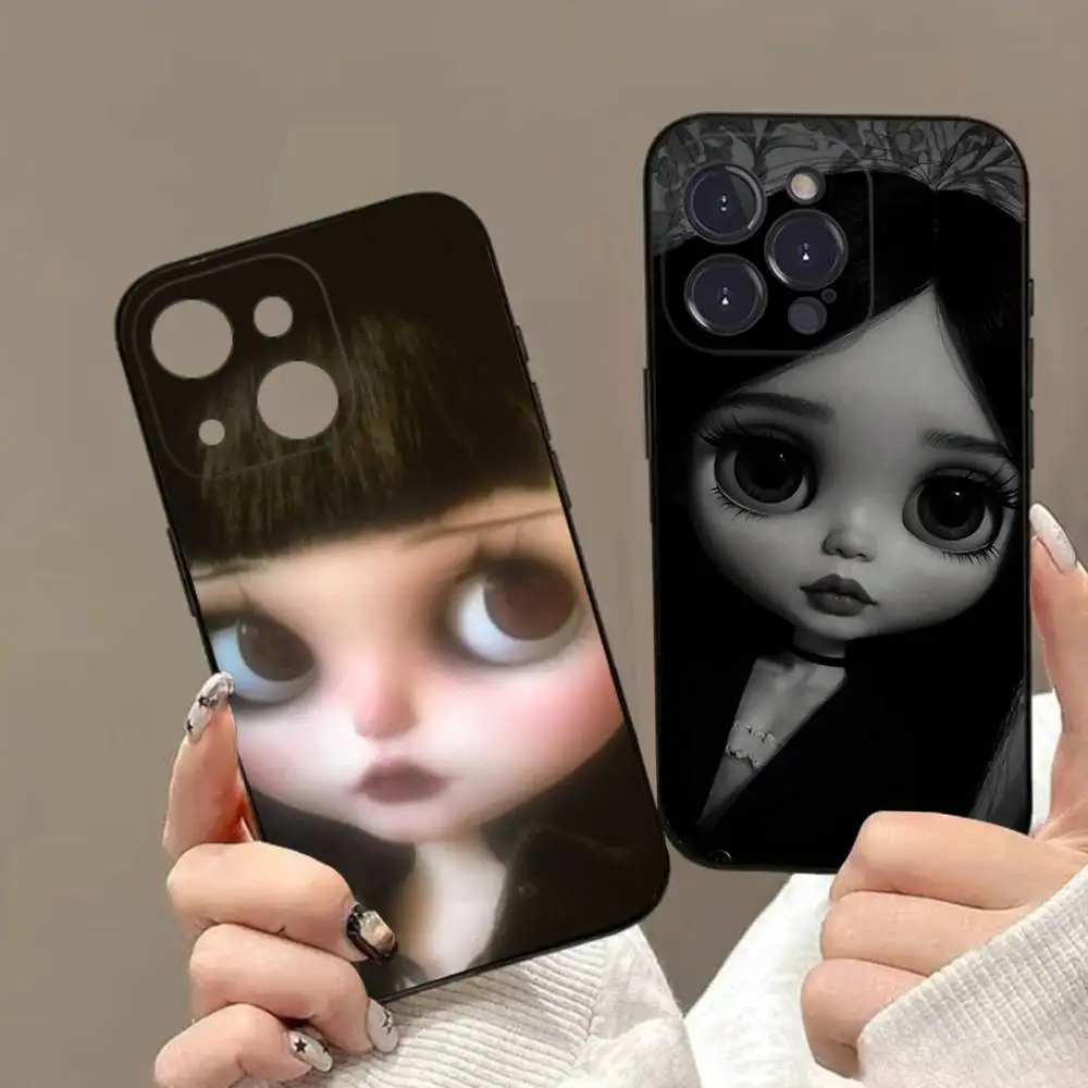 Dark Cute Girl Doll  Black Matte Phone Case For iphone 17 Air 16 15 14 13 12 11 Pro Max Plus Back Cover TPU Soft Case
