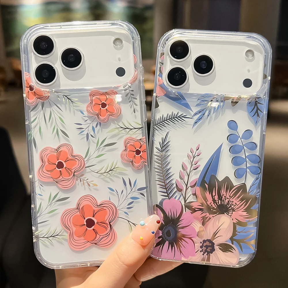 Luxuriöse Handyhülle mit Blumenmuster für iPhone 18 17 Air 16 15 14 13 12 11 Pro Max 16E, stoßfeste, harte Acryl-Rückseite – Detail 5