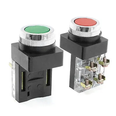 AC 250V 6A Green Red Sign DPST Momentary Push Button Switch Non Lock