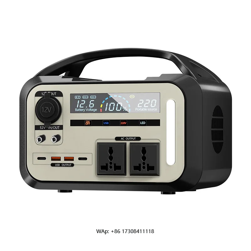 Portable Power Station AC Outlet and Light Emitting Diode Flashlight Fast Charging Silent Solar Generator