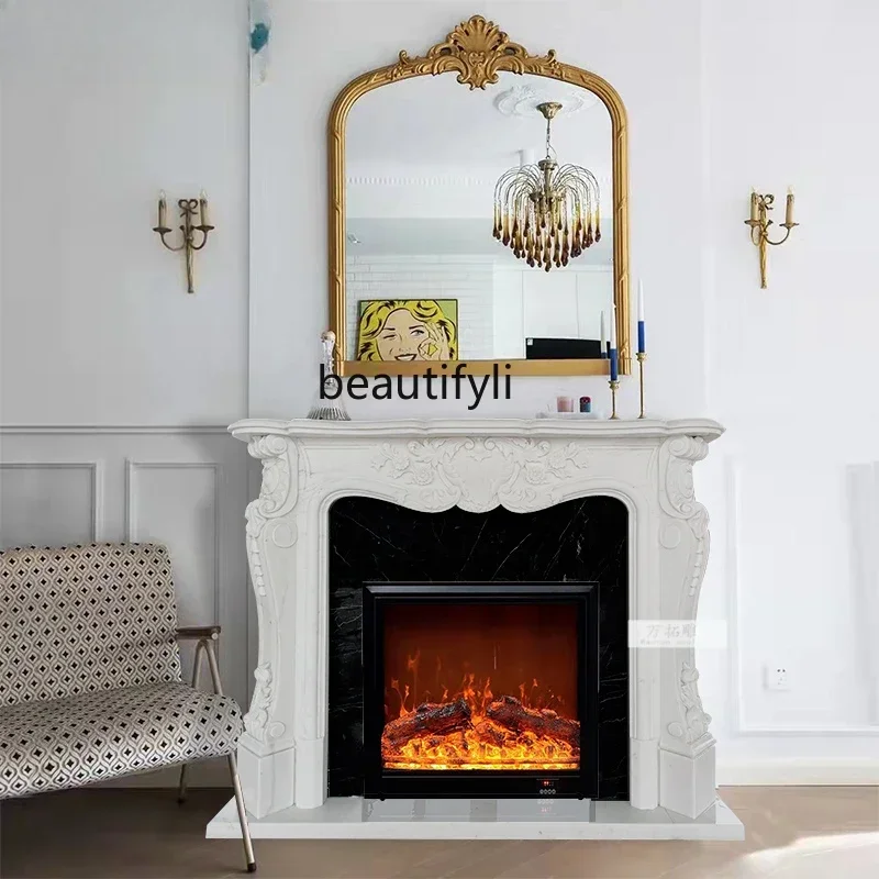 lt Marble fireplace French European carved living room decorative cabinet white marble stone sculpture fireplace rack